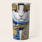 Klimt Tabby Cat with Warm Scarf Travel Mug Gallery Image 1