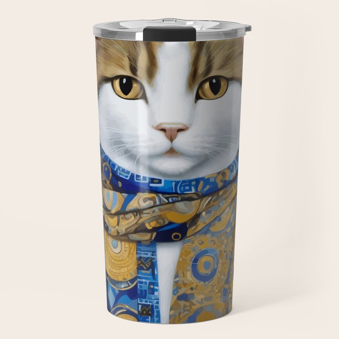Klimt Tabby Cat with Warm Scarf Travel Mug Gallery Image 1