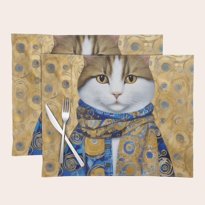 Klimt Tabby Cat with Warm Scarf Placemat Gallery Image 1