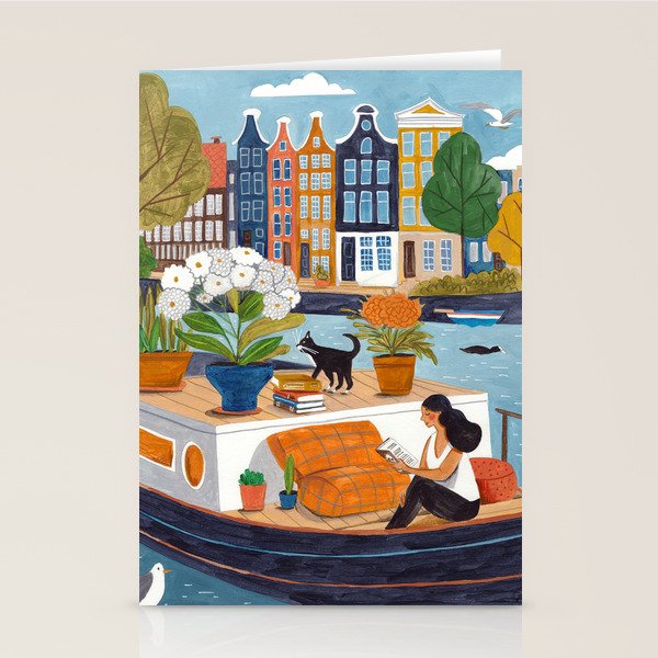 Woman on houseboat in Amsterdam Stationery Card Gallery Image 1