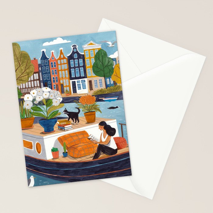 Woman on houseboat in Amsterdam Stationery Card Gallery Image 2
