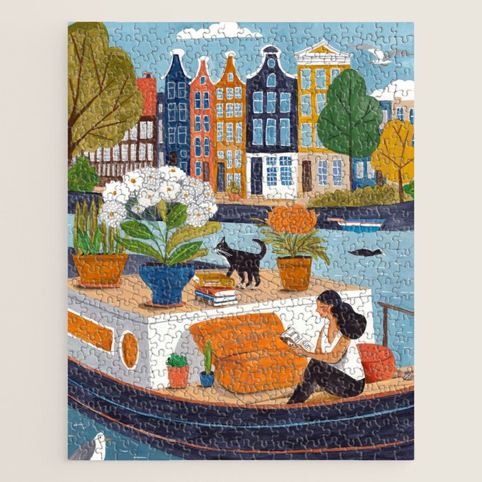 Woman on houseboat in Amsterdam Jigsaw Puzzle Gallery Image 1