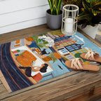 Woman on houseboat in Amsterdam Outdoor Rug Gallery Image 2