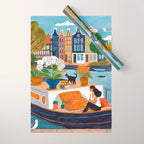 Woman on houseboat in Amsterdam Wrapping Paper Gallery Image 1