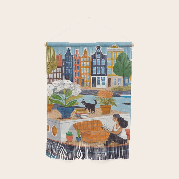 Woman on houseboat in Amsterdam Wall Hanging Gallery Image 1