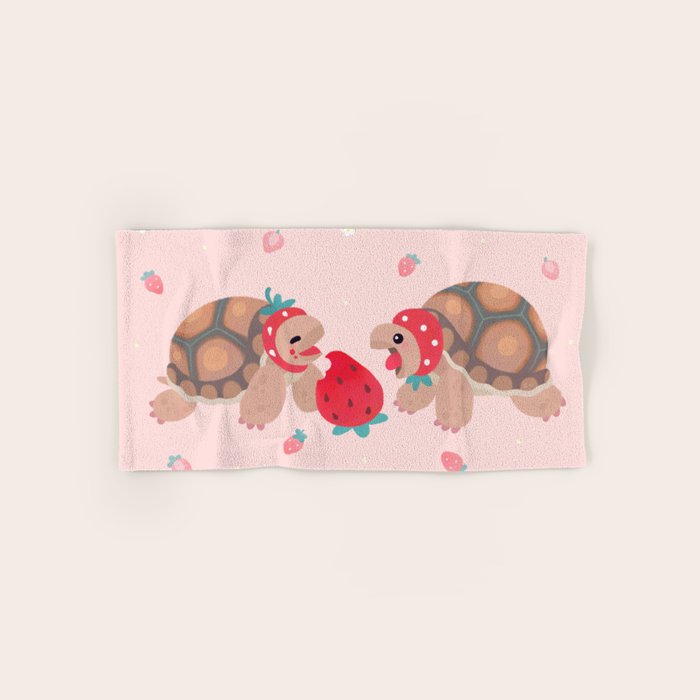 Tortoises love strawberries Bath Towel Gallery Image 1