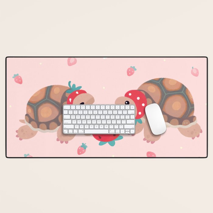 Tortoises love strawberries Desk Mat Gallery Image 1