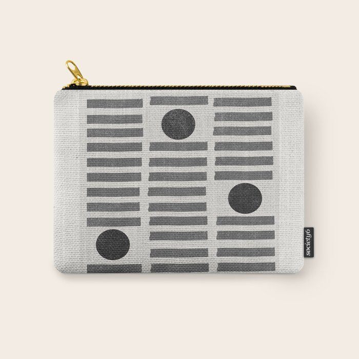 Black and Beige Modern Craft Design Retro Stripes and Circles Carry All Pouch Gallery Image 1