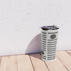 Black and Beige Modern Craft Design Retro Stripes and Circles Travel Mug Gallery Image 4
