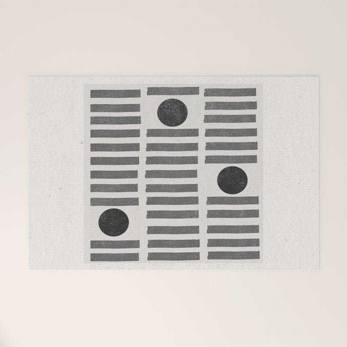 Black and Beige Modern Craft Design Retro Stripes and Circles Welcome Mat Gallery Image 1