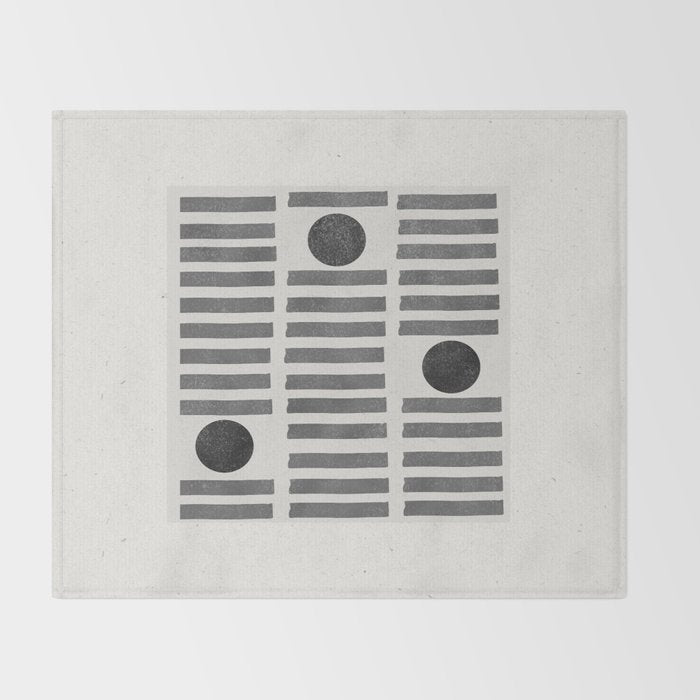 Black and Beige Modern Craft Design Retro Stripes and Circles Throw Blanket Gallery Image 2