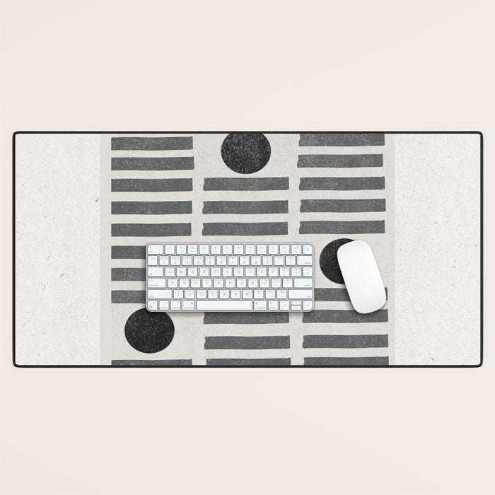 Black and Beige Modern Craft Design Retro Stripes and Circles Desk Mat Gallery Image 1