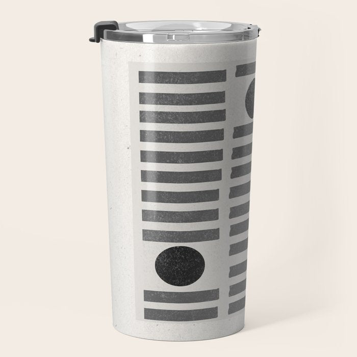 Black and Beige Modern Craft Design Retro Stripes and Circles Travel Mug Gallery Image 3