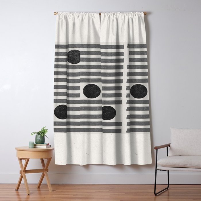 Black and Beige Modern Craft Design Retro Stripes and Circles Window Curtain Gallery Image 5