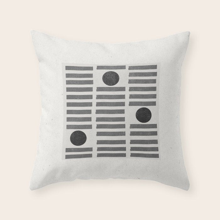 Black and Beige Modern Craft Design Retro Stripes and Circles Throw Pillow Gallery Image 6