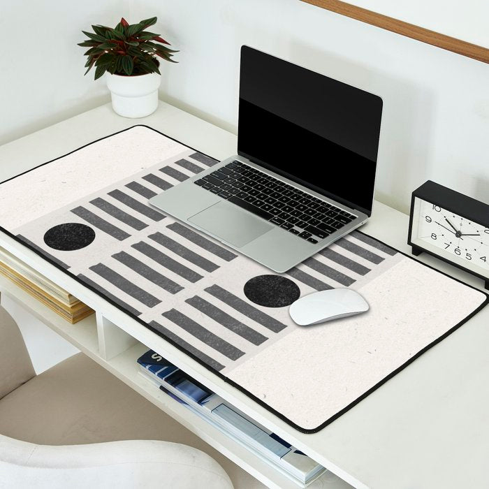 Black and Beige Modern Craft Design Retro Stripes and Circles Desk Mat Gallery Image 2