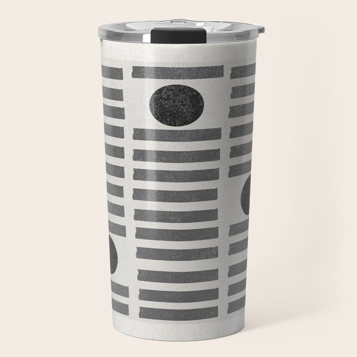 Black and Beige Modern Craft Design Retro Stripes and Circles Travel Mug Gallery Image 1