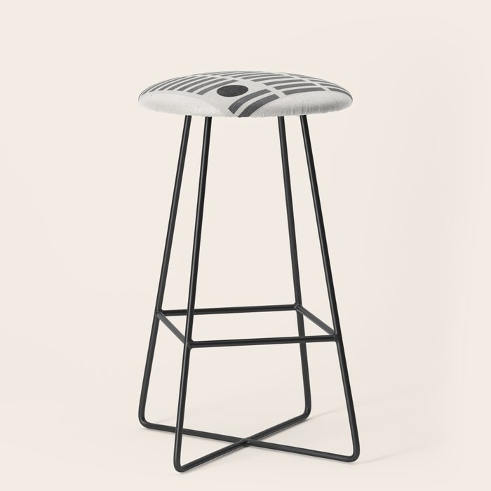Black and Beige Modern Craft Design Retro Stripes and Circles Stool Gallery Image 1