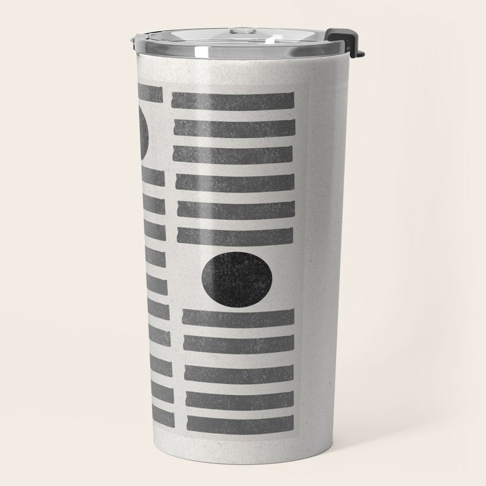 Black and Beige Modern Craft Design Retro Stripes and Circles Travel Mug Gallery Image 2