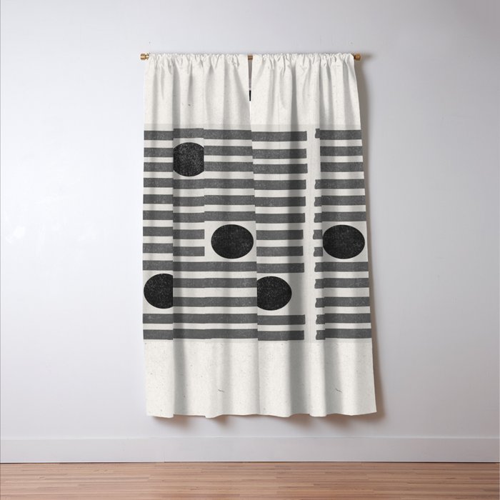 Black and Beige Modern Craft Design Retro Stripes and Circles Window Curtain Gallery Image 3