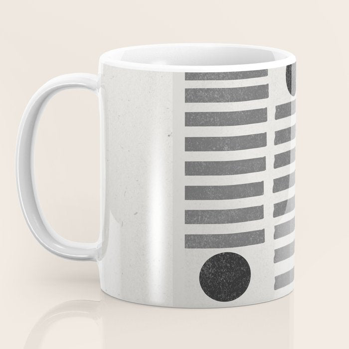 Black and Beige Modern Craft Design Retro Stripes and Circles Coffee Mug Gallery Image 3