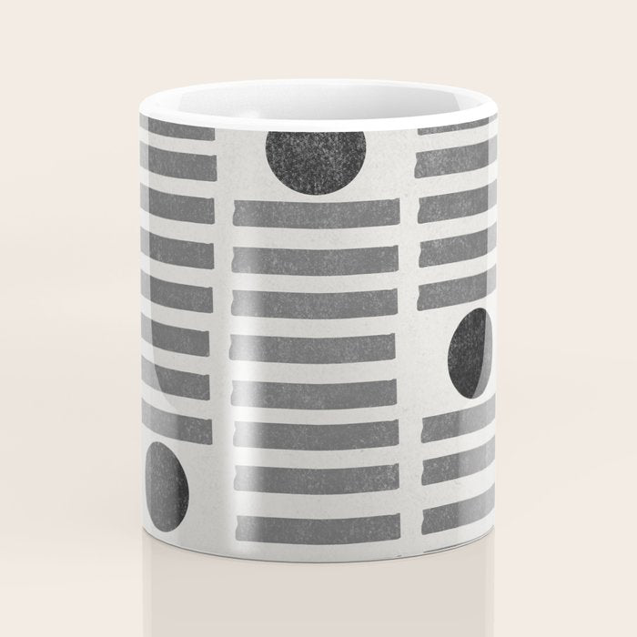 Black and Beige Modern Craft Design Retro Stripes and Circles Coffee Mug Gallery Image 4