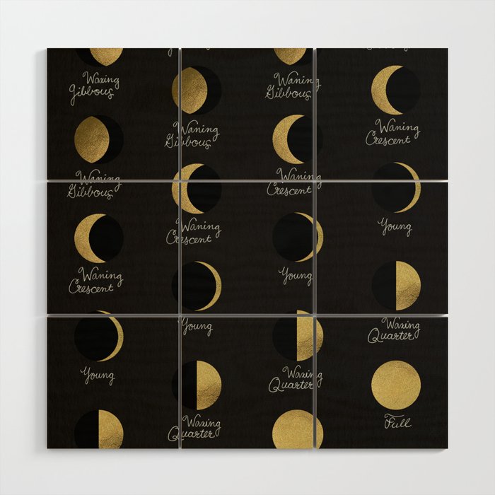 The Lunar Cycle â¢ Phases of the Moon - Black & Gold Palette Wood Wall Art Gallery Image 1
