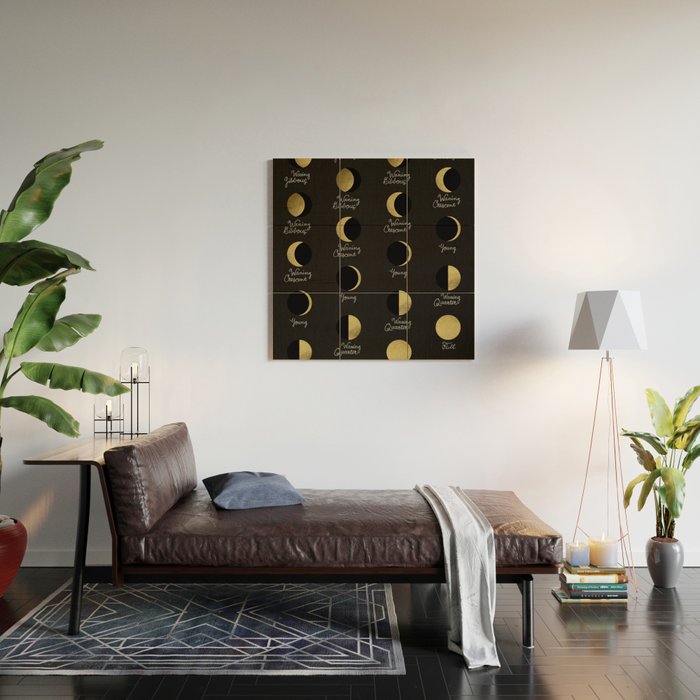 The Lunar Cycle â¢ Phases of the Moon - Black & Gold Palette Wood Wall Art Gallery Image 2