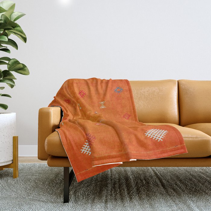 Boho Oriental Orange Traditional Desert Moroccan Style  Throw Blanket Gallery Image 1