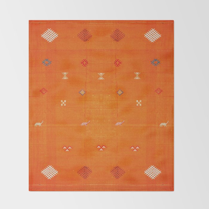 Boho Oriental Orange Traditional Desert Moroccan Style  Throw Blanket Gallery Image 2