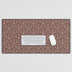 Cafe Block Print Floral - Brown Pink Desk Mat Gallery Image 1