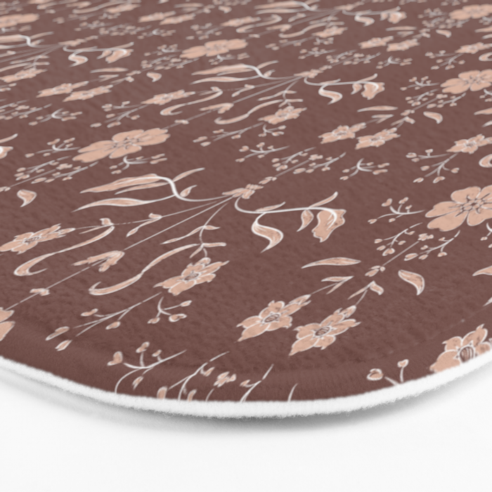 Cafe Block Print Floral - Brown Pink Bath Mat Gallery Image 3