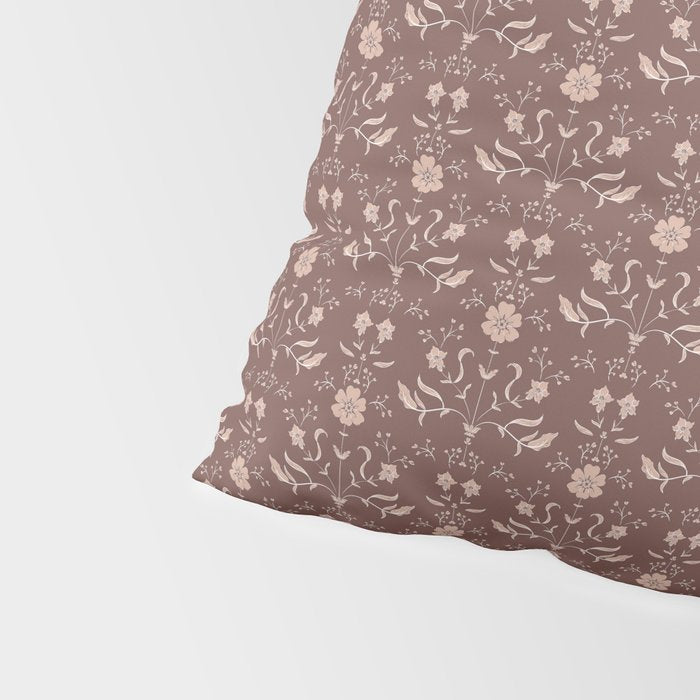 Cafe Block Print Floral - Brown Pink Pillow Sham Gallery Image 4