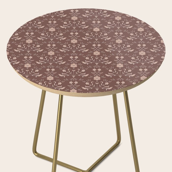 Cafe Block Print Floral - Brown Pink Side Table Gallery Image 2