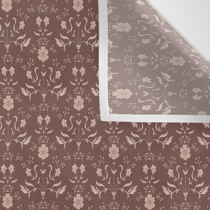 Cafe Block Print Floral - Brown Pink Wall Tapestry Gallery Image 3
