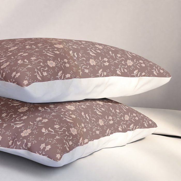 Cafe Block Print Floral - Brown Pink Pillow Sham Gallery Image 3