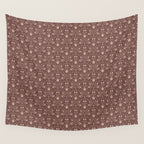 Cafe Block Print Floral - Brown Pink Wall Tapestry Gallery Image 4