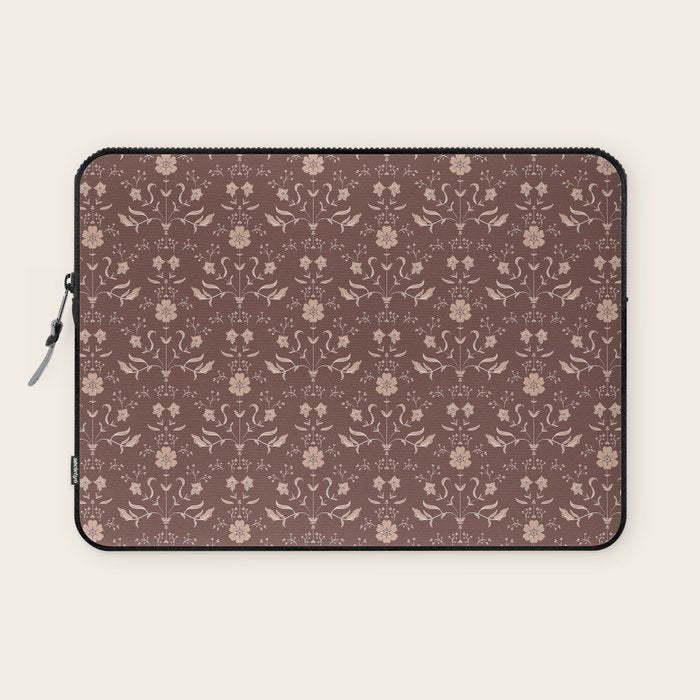 Cafe Block Print Floral - Brown Pink Laptop Sleeve Gallery Image 1