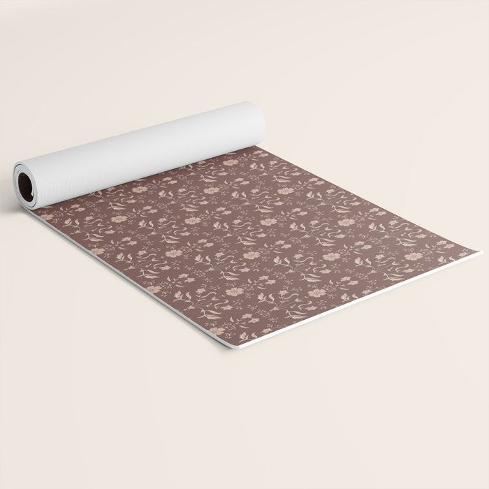 Cafe Block Print Floral - Brown Pink Yoga Mat Gallery Image 2