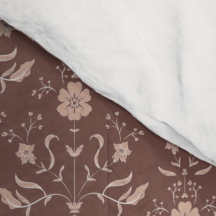 Cafe Block Print Floral - Brown Pink Comforter Gallery Image 4