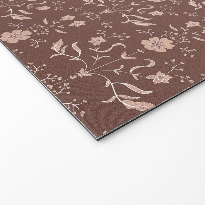 Cafe Block Print Floral - Brown Pink Welcome Mat Gallery Image 2
