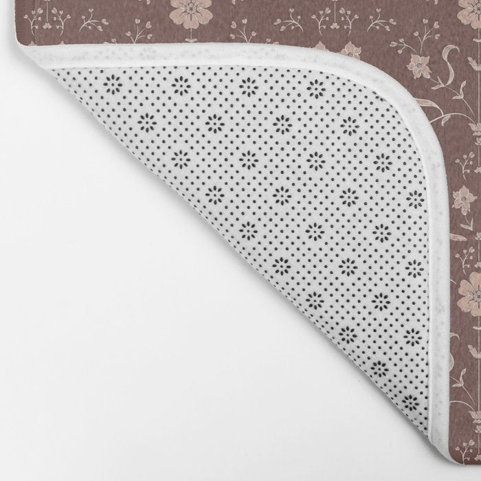 Cafe Block Print Floral - Brown Pink Bath Mat Gallery Image 2