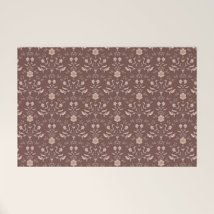 Cafe Block Print Floral - Brown Pink Welcome Mat Gallery Image 1