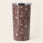 Cafe Block Print Floral - Brown Pink Travel Mug Gallery Image 1