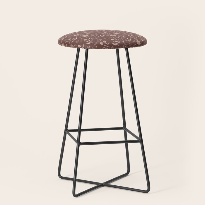 Cafe Block Print Floral - Brown Pink Stool Gallery Image 1