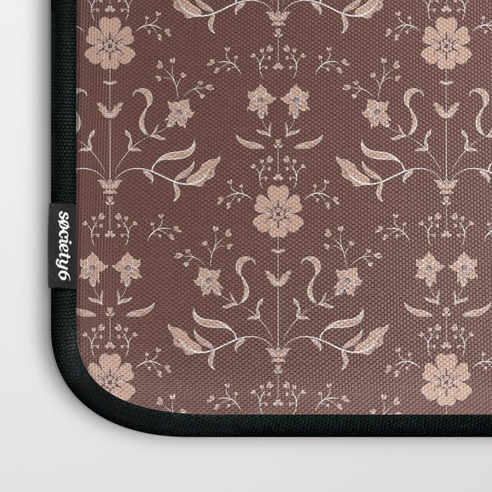 Cafe Block Print Floral - Brown Pink Laptop Sleeve Gallery Image 3