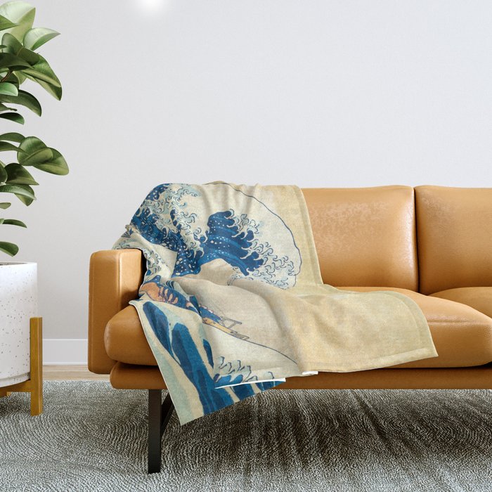 Japanese Woodblock Print The Great Wave of Kanagawa by Katsushika Hokusai Throw Blanket Gallery Image 1