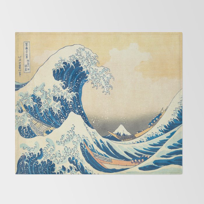 Japanese Woodblock Print The Great Wave of Kanagawa by Katsushika Hokusai Throw Blanket Gallery Image 2