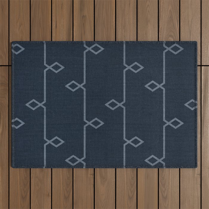 Boho Ethnic Striped Pattern on Navy Blue Outdoor Rug Gallery Image 1