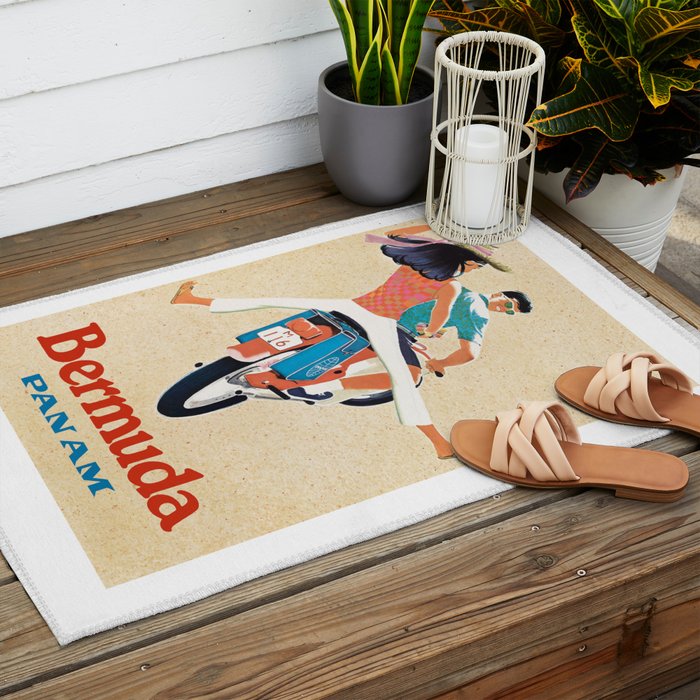 1960 Bermuda Pan American Airlines Travel Poster Outdoor Rug Gallery Image 2
